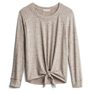 Nine Britton Top Taupe Tie Front Brushed Knit Top